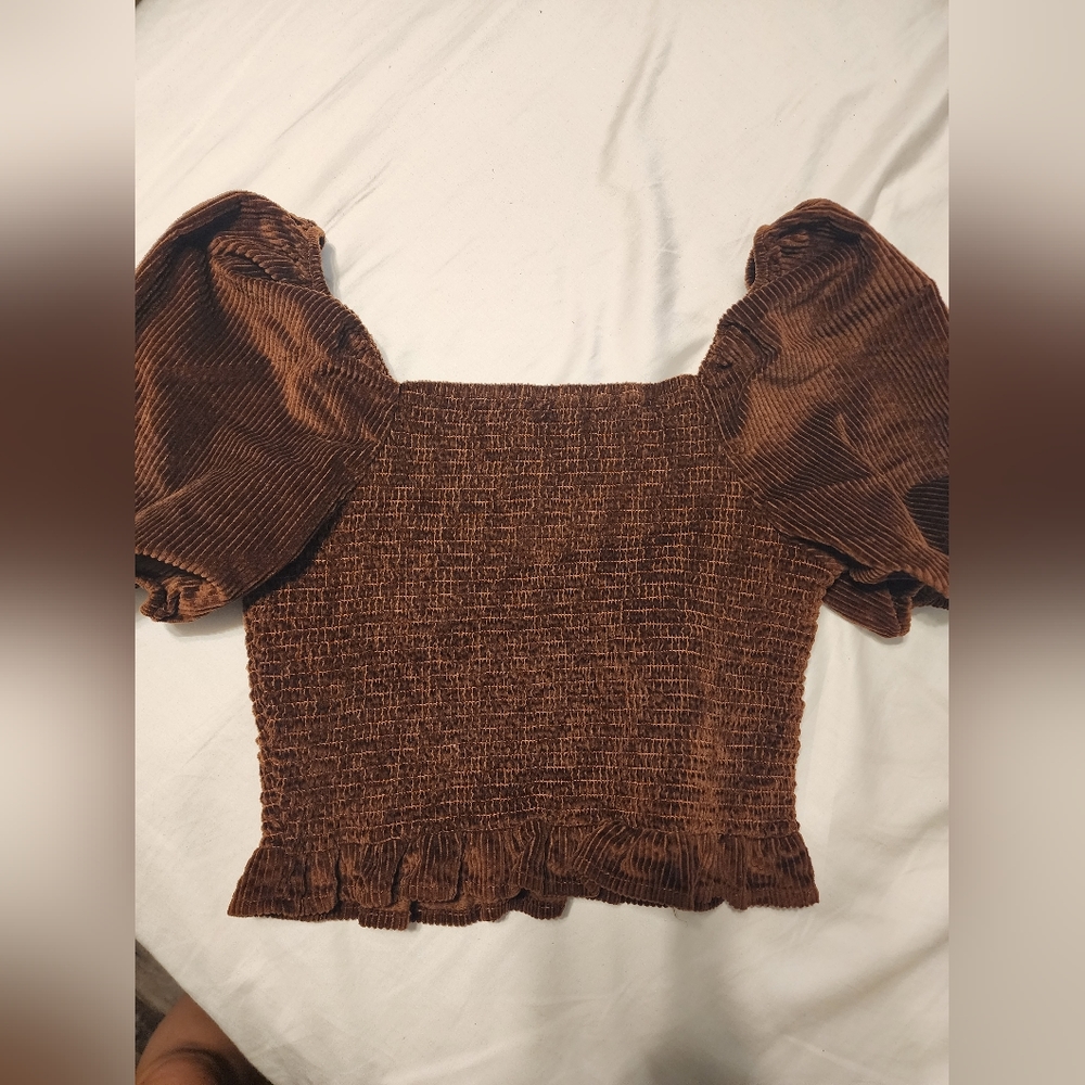 American Eagle Brown Corduroy Puffy Sleeve Top